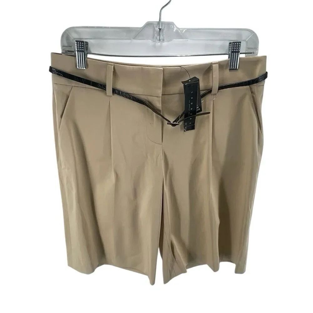 Laundry By Shelli Segal Women's Pleated Bermuda Dress Shorts Beige Size 6 NWT